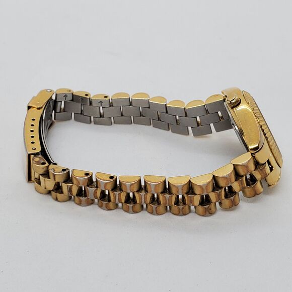 VTG GENEVE Women's Watch 25MM Gold Case Bracelet Black Dial Date 7" New Battery - Picture 10 of 12